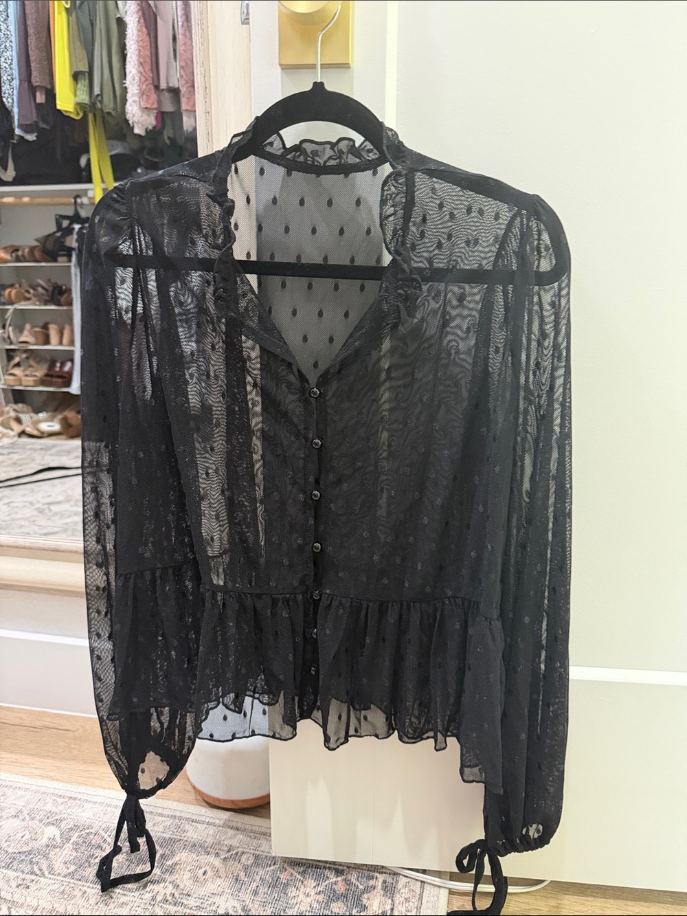Boutique 9 Sheer Black Lace Button-Up Blouse